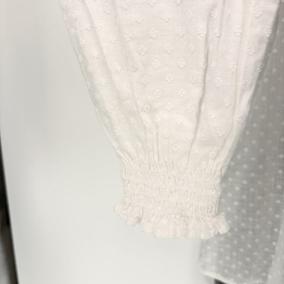 Nw Loft Blouse Top SP Small Petite Swiss Dot Long Sleeve Semi Sheer Peasant Boho - Picture 3 of 8